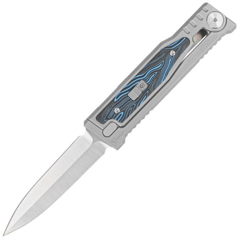 Nóż grawitacyjny Reate EXO-M OTF Gravity D/E Bead Blasted Titanium/Damascus Blue-Black G10, Satin Elmax Nóż grawitacyjny Reate EXO-M OTF Gravity D/E Bead Blasted Titanium/Damascus Blue-Black G10, Satin Elmax