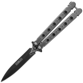 Nóż składany motylek Martinez Albainox Rainblack Skull Gray Steel, Black 3Cr13Mov (02278)