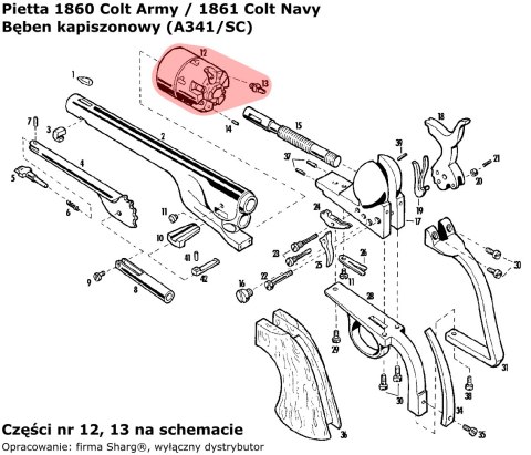 Bęben kapiszonowy Pietta Colt 1851 Reb Nord Navy, 1860 Army, 1861 Navy, 1862 Pocket Police .44 Fluted (A341/SC) Bęben kapiszonowy Pietta Colt 1851 Reb Nord Navy, 1860 Army, 1861 Navy, 1862 Pocket Police .44 Fluted (A341/SC)